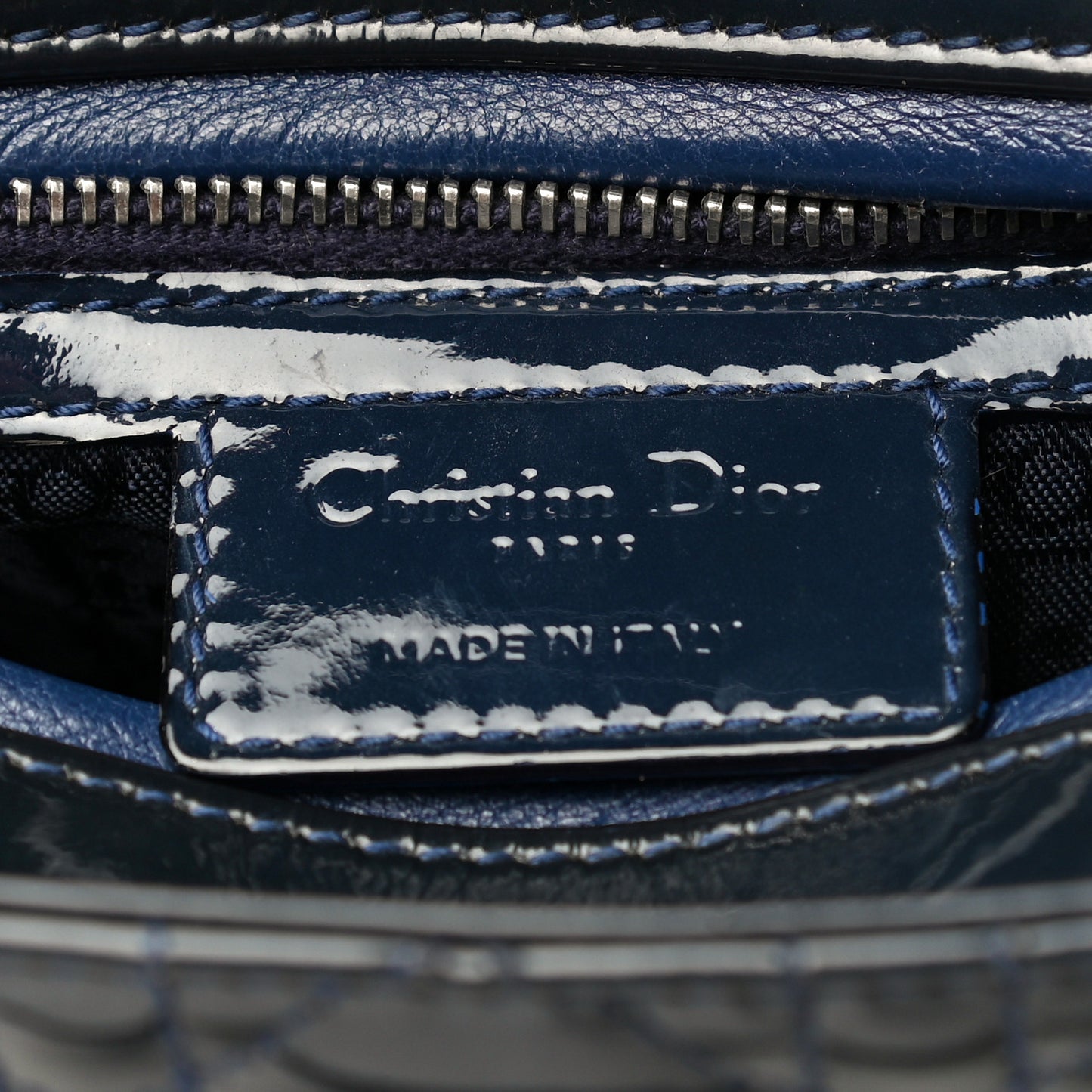 Patent Cannage Medium Lady Dior Navy Blue