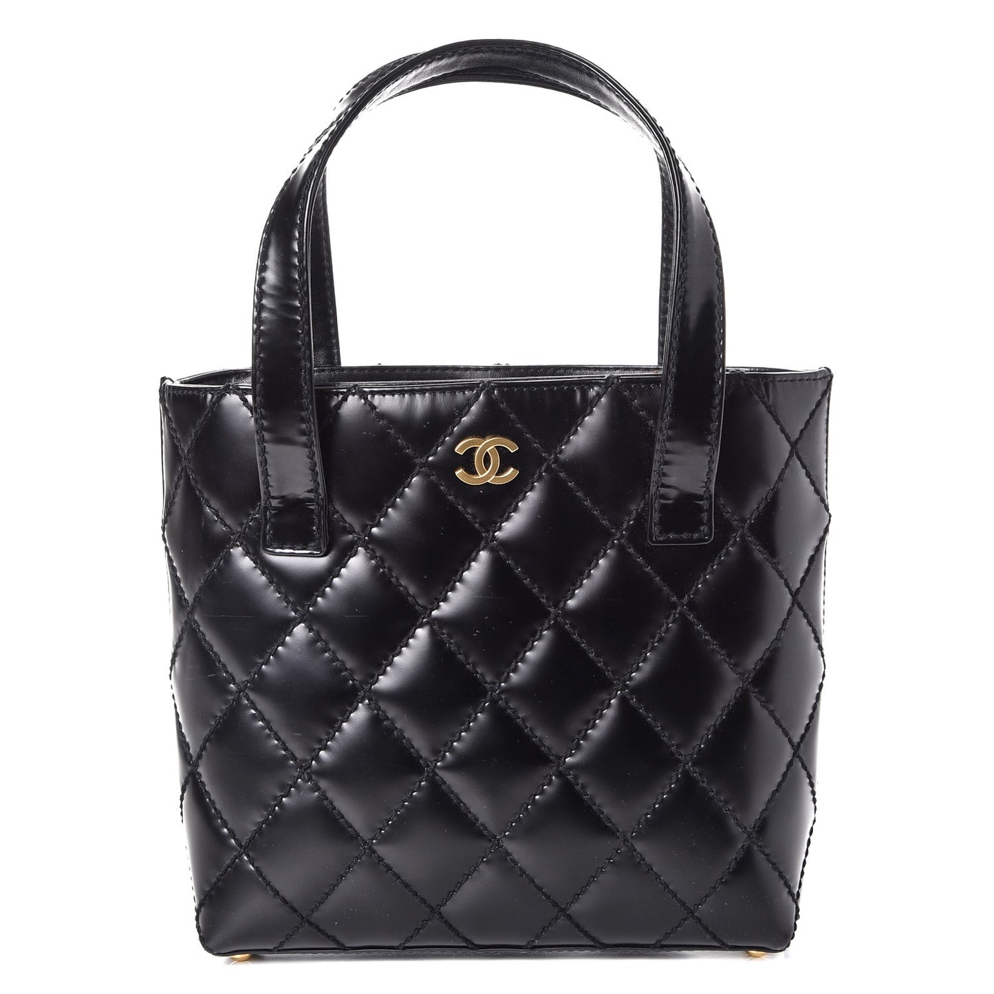 Calfskin Quilted Small Surpique Stitch Tote Black