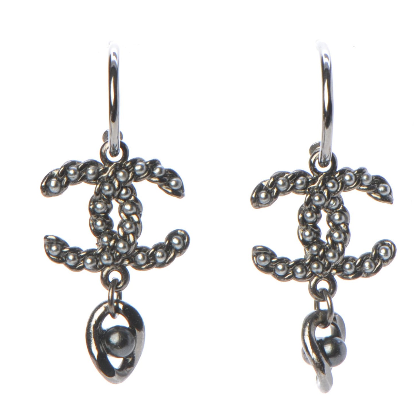 Pearl Bead CC Drop Earrings Grey Black