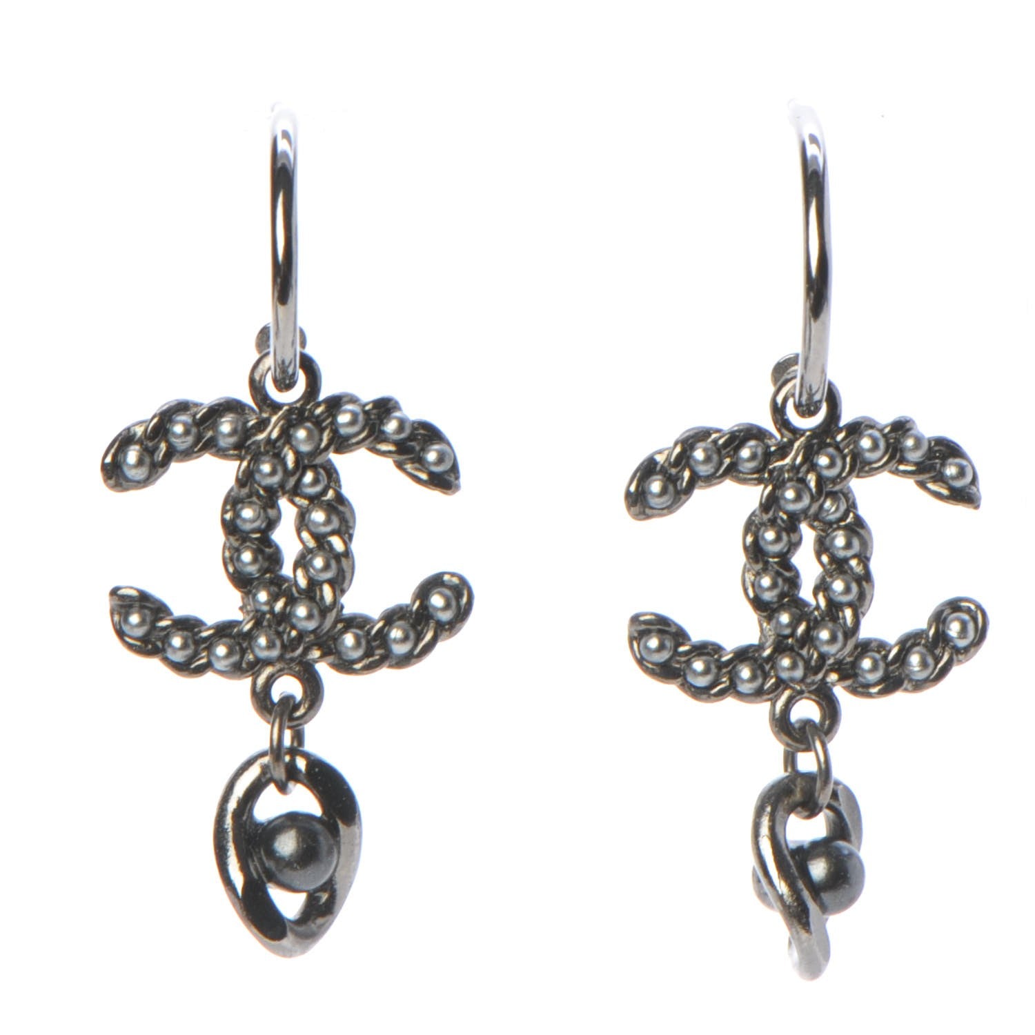 Chanel Pearl Bead CC Drop Earrings Grey Black 1 of 7