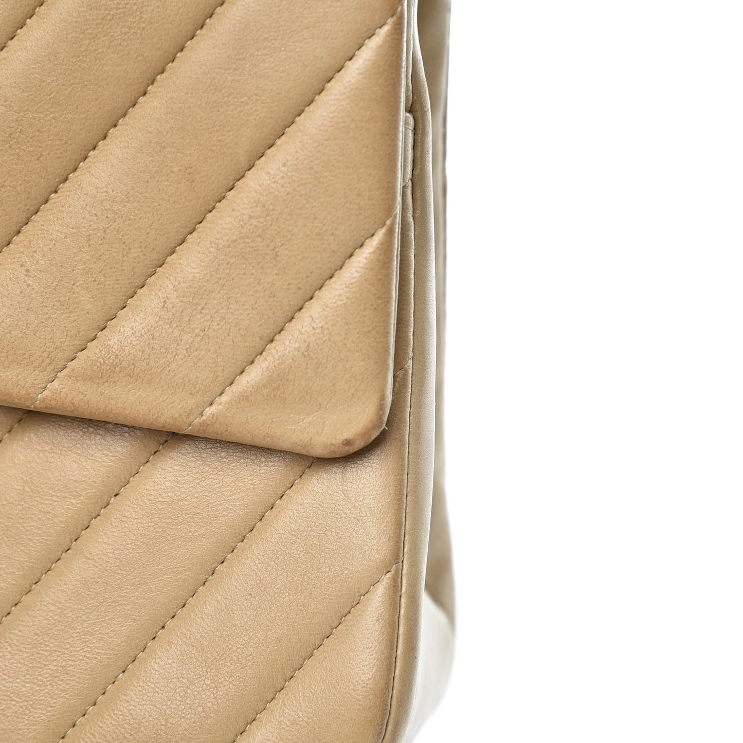Lambskin Chevron Quilted Medium Double Flap Beige
