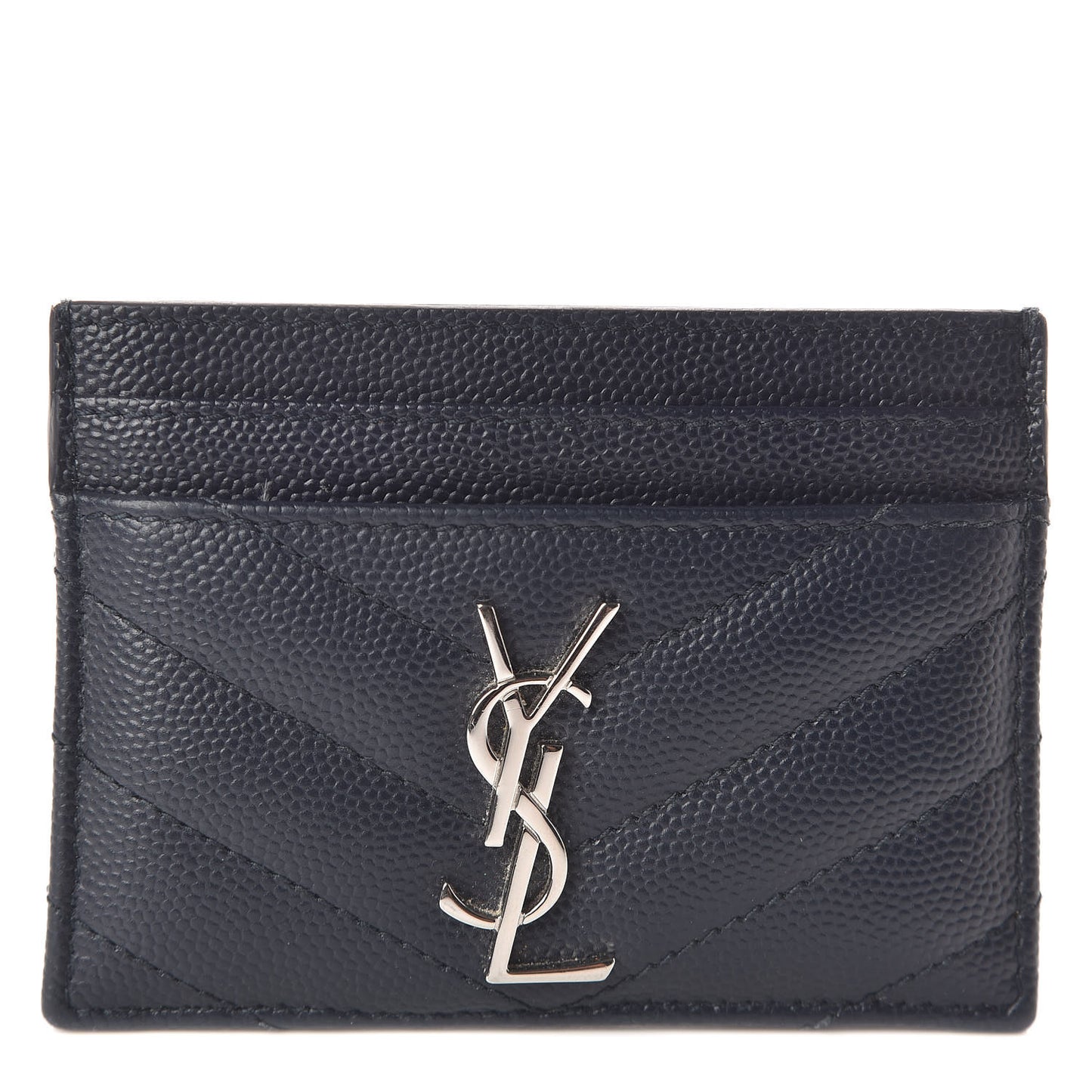 Grain De Poudre Matelasse Monogram Chevron Credit Card Case Deep Marine