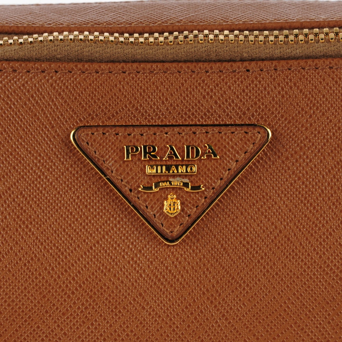 Saffiano Lux Large Zip Crossbody Bag Caramel