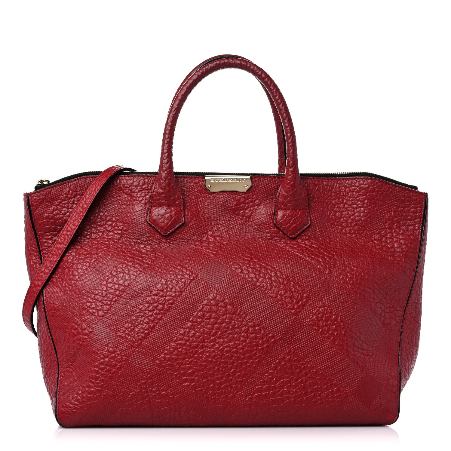 Burberry Heritage Grain Check Embossed Medium Dewsbury Tote Military Red 1 of 13