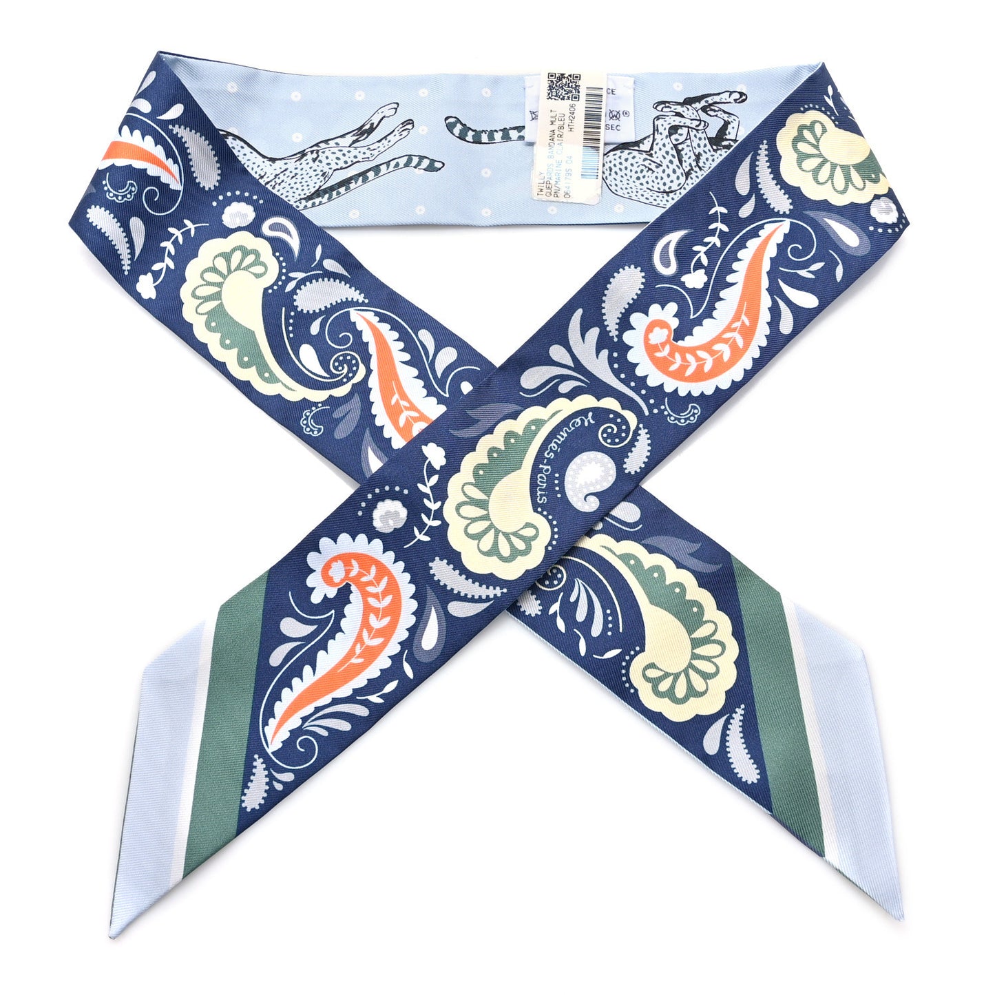 Silk Guepards Bandana Twilly Marine Clair Bleu Ciel Vert