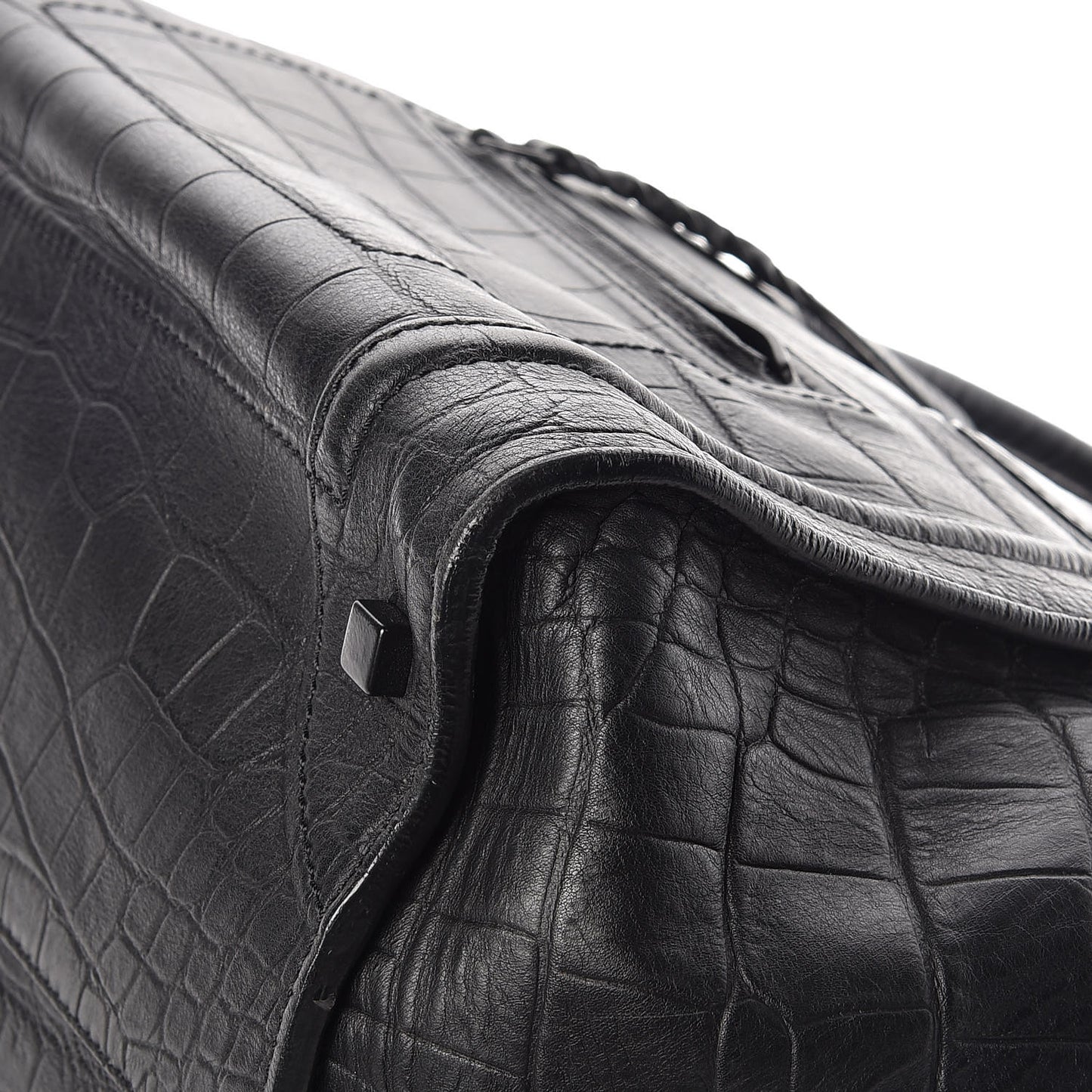 Crocodile Embossed Calfskin Medium Phantom Luggage Black