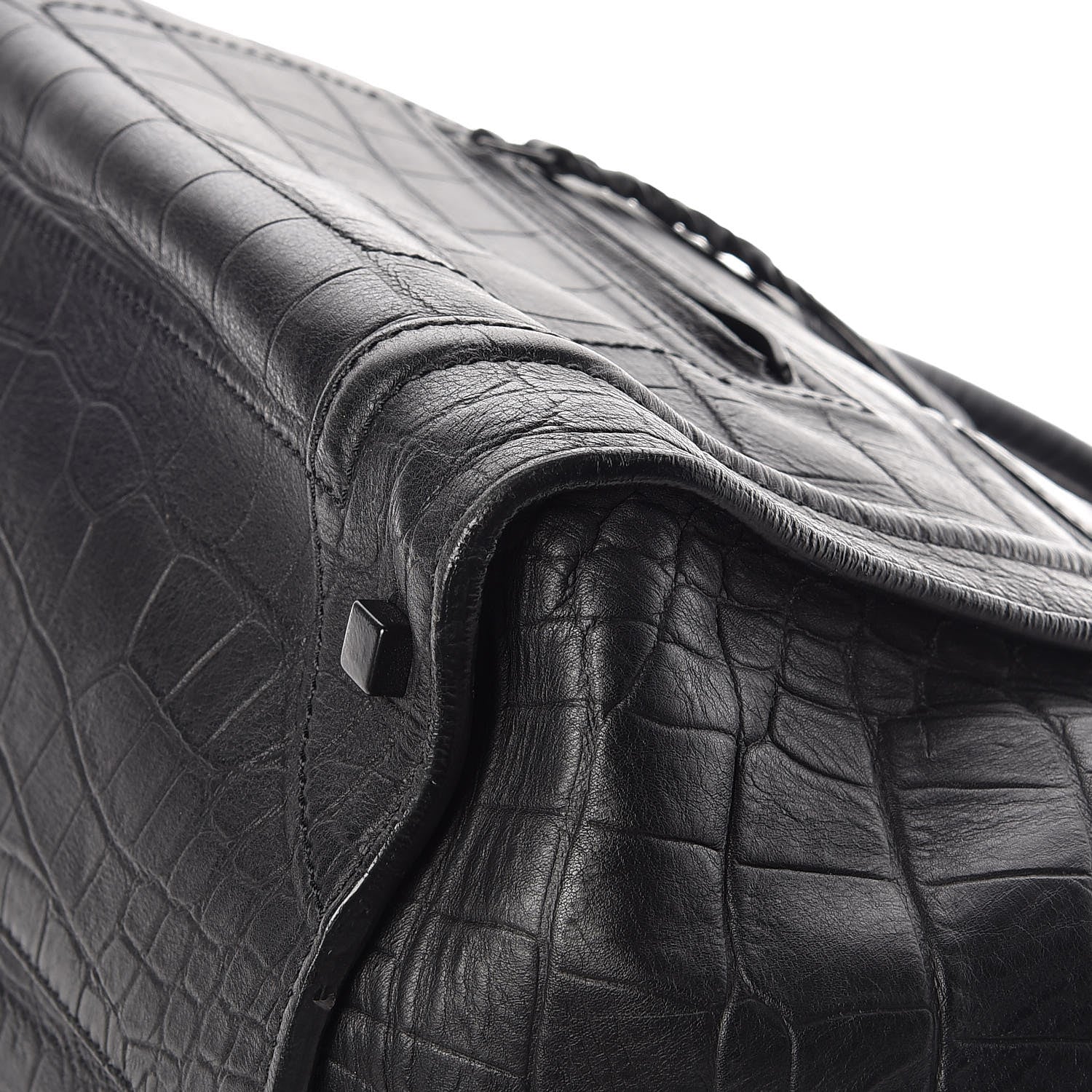 Celine Crocodile Embossed Calfskin Medium Phantom Luggage Black 15 of 19