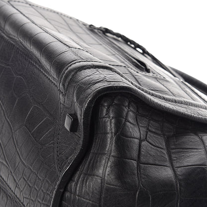 Celine Crocodile Embossed Calfskin Medium Phantom Luggage Black 15 of 19