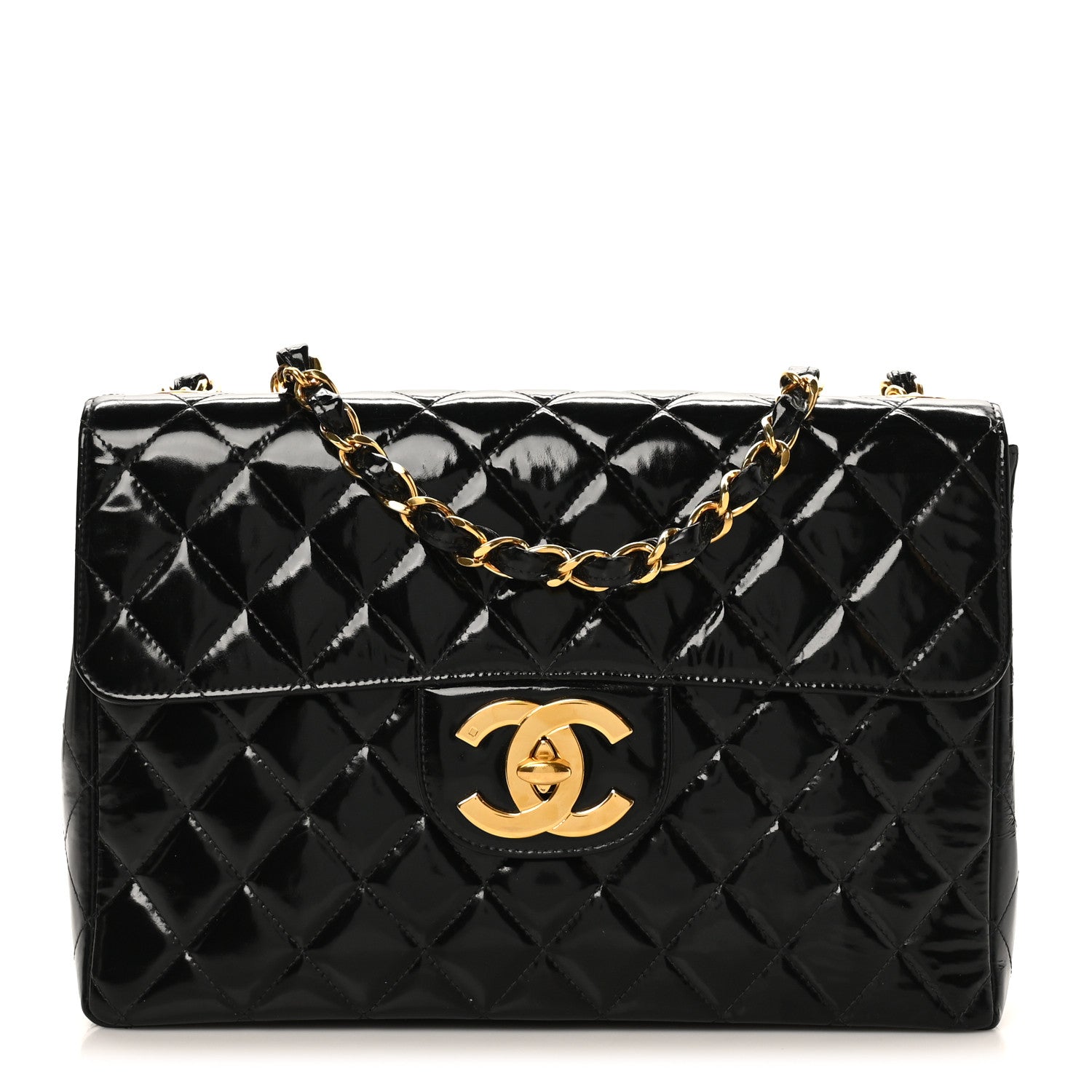 Chanel Patent Quilted XL Jumbo Single Flap Black 1 of 11