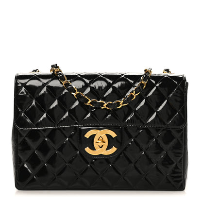 Chanel Patent Quilted XL Jumbo Single Flap Black 1 of 11