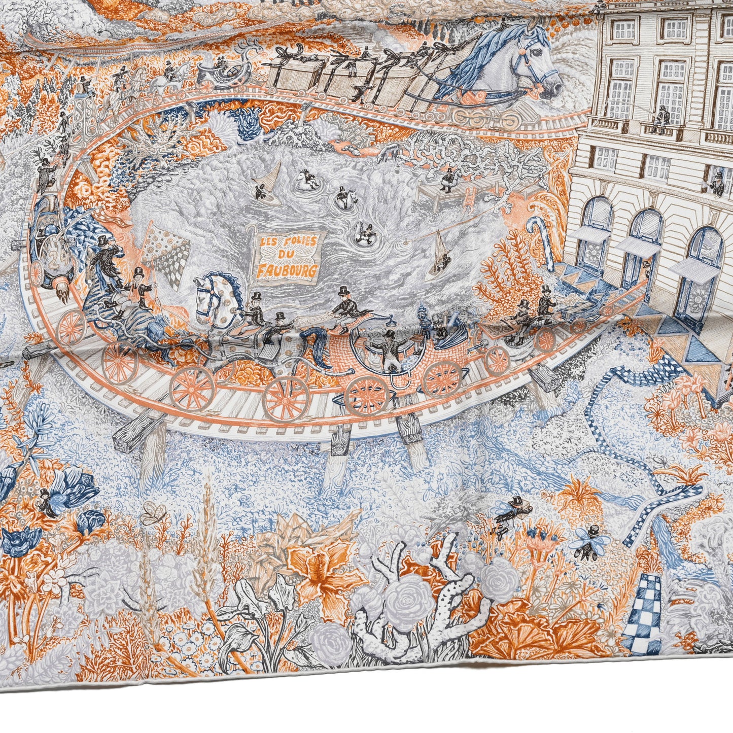 Silk Les Folies Du Faubourg Scarf 90 Bleu Jean Anthracite Cannelle