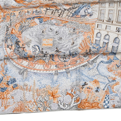 Hermes Silk Les Folies Du Faubourg Scarf 90 Bleu Jean Anthracite Cannelle 5 of 5