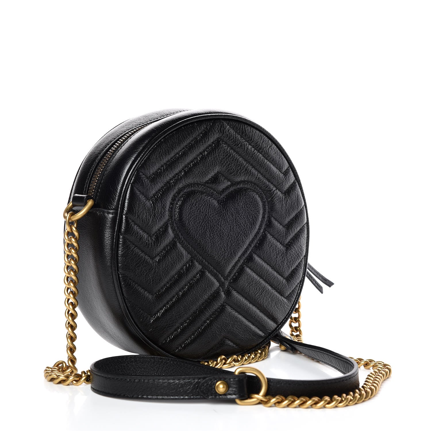 Gucci Azalea Calfskin Matelasse Heart Mini GG Marmont Round Shoulder Bag Black 3 of 9