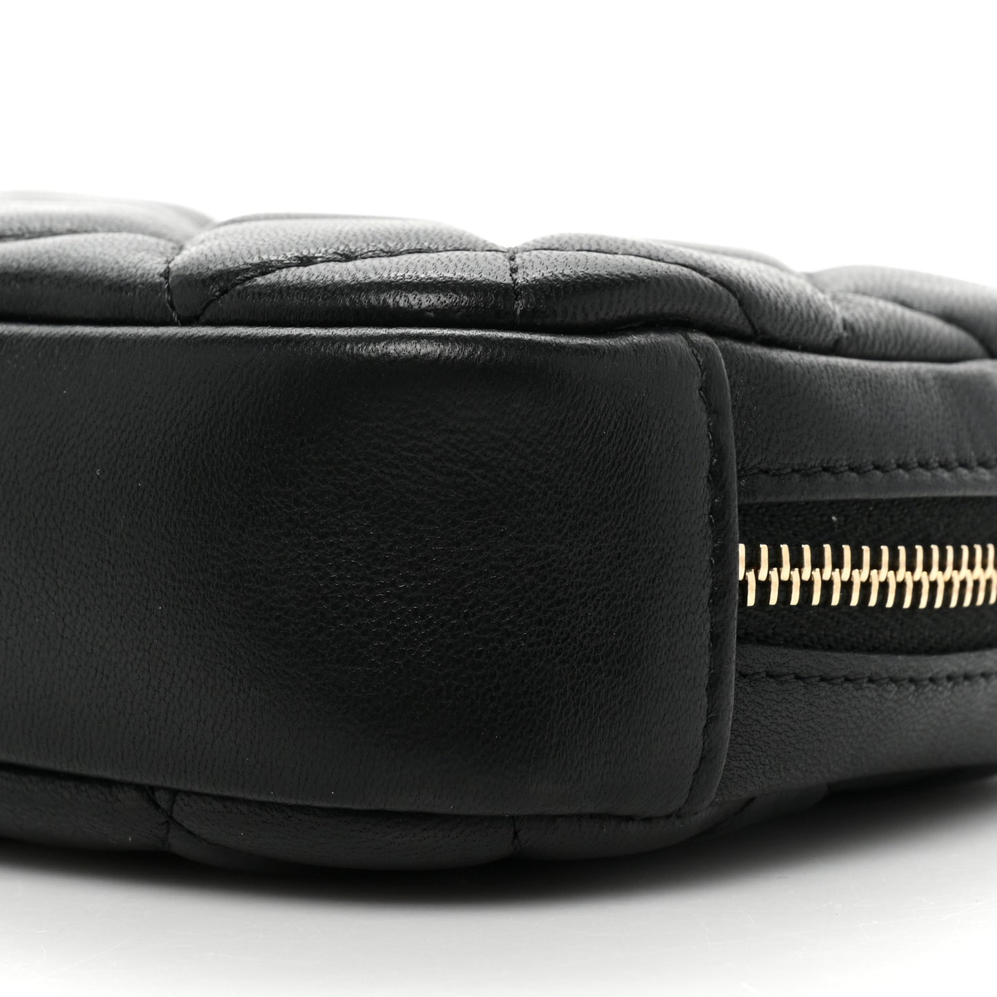 Lambskin Quilted Small Curvy Pouch Cosmetic Case Black