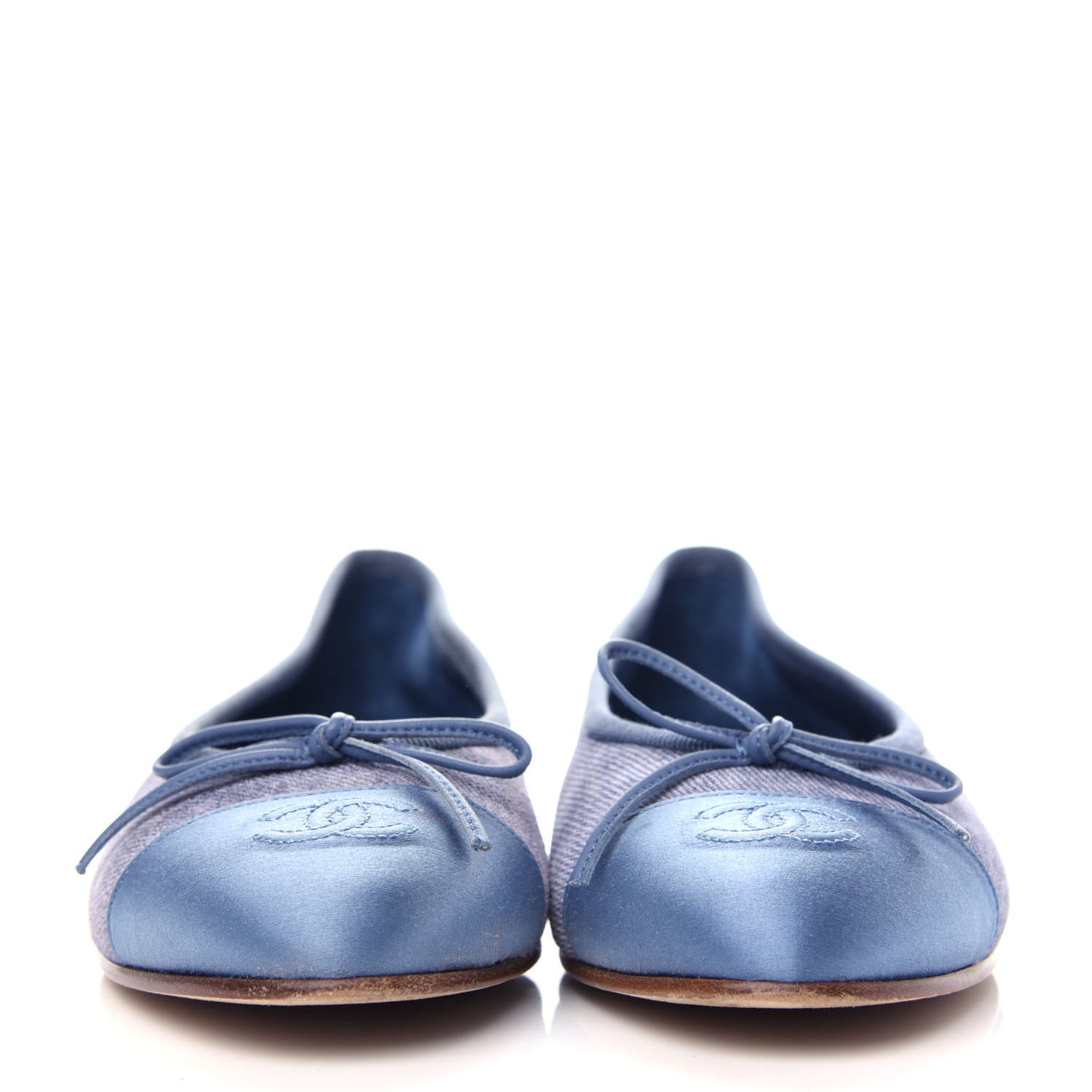 Satin Denim Goatskin CC Cap Toe Ballerina Flats 37 Blue