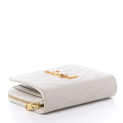 Saint Laurent Grain De Poudre Matelasse Chevron Monogram Compact Zip Around Wallet Crema Soft 4 of 10