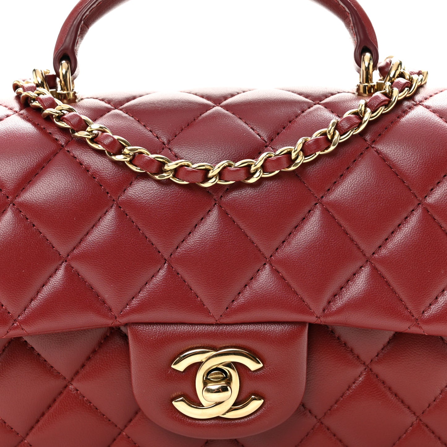 Lambskin Quilted Mini Top Handle Rectangular Flap Burgundy