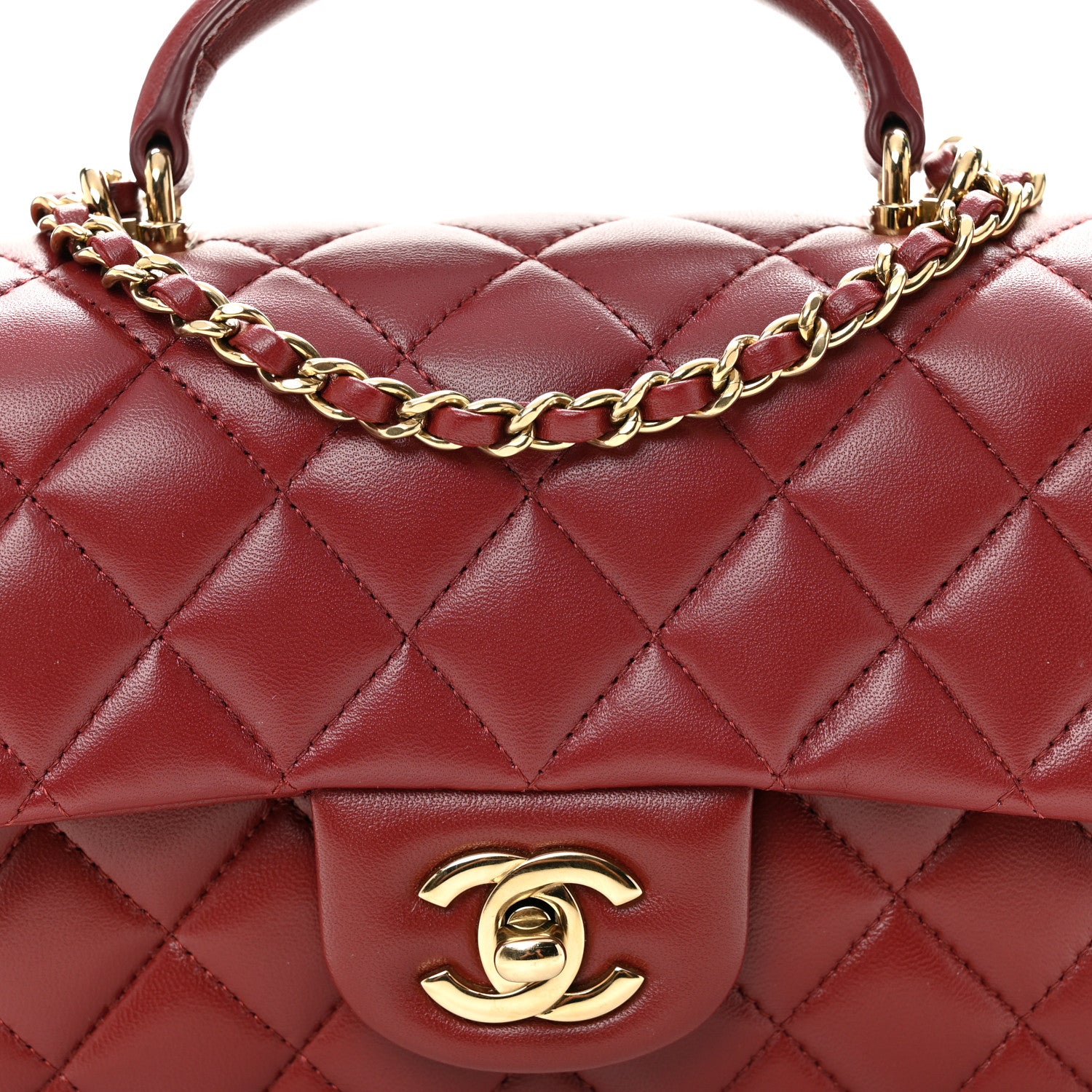 Chanel Lambskin Quilted Mini Top Handle Rectangular Flap Burgundy 8 of 10