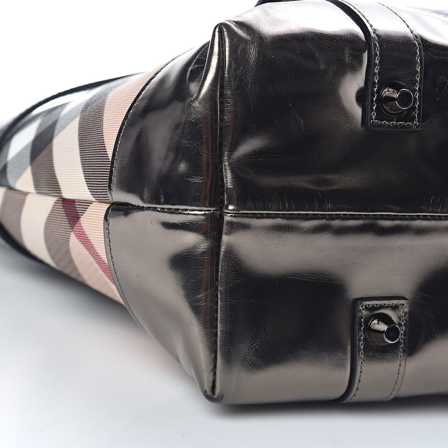 Metallic Calfskin Nova Check Tote Pewter