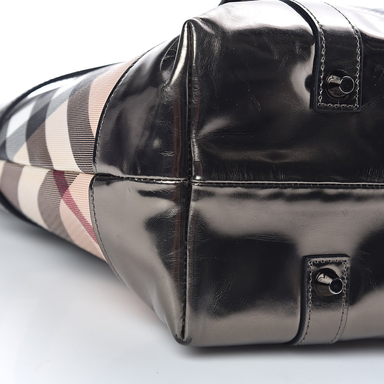 Burberry Metallic Calfskin Nova Check Tote Pewter 15 of 16