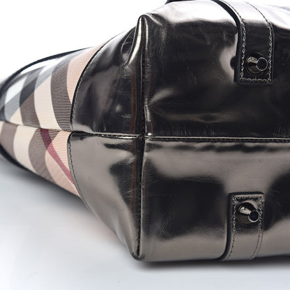Burberry Metallic Calfskin Nova Check Tote Pewter 15 of 16