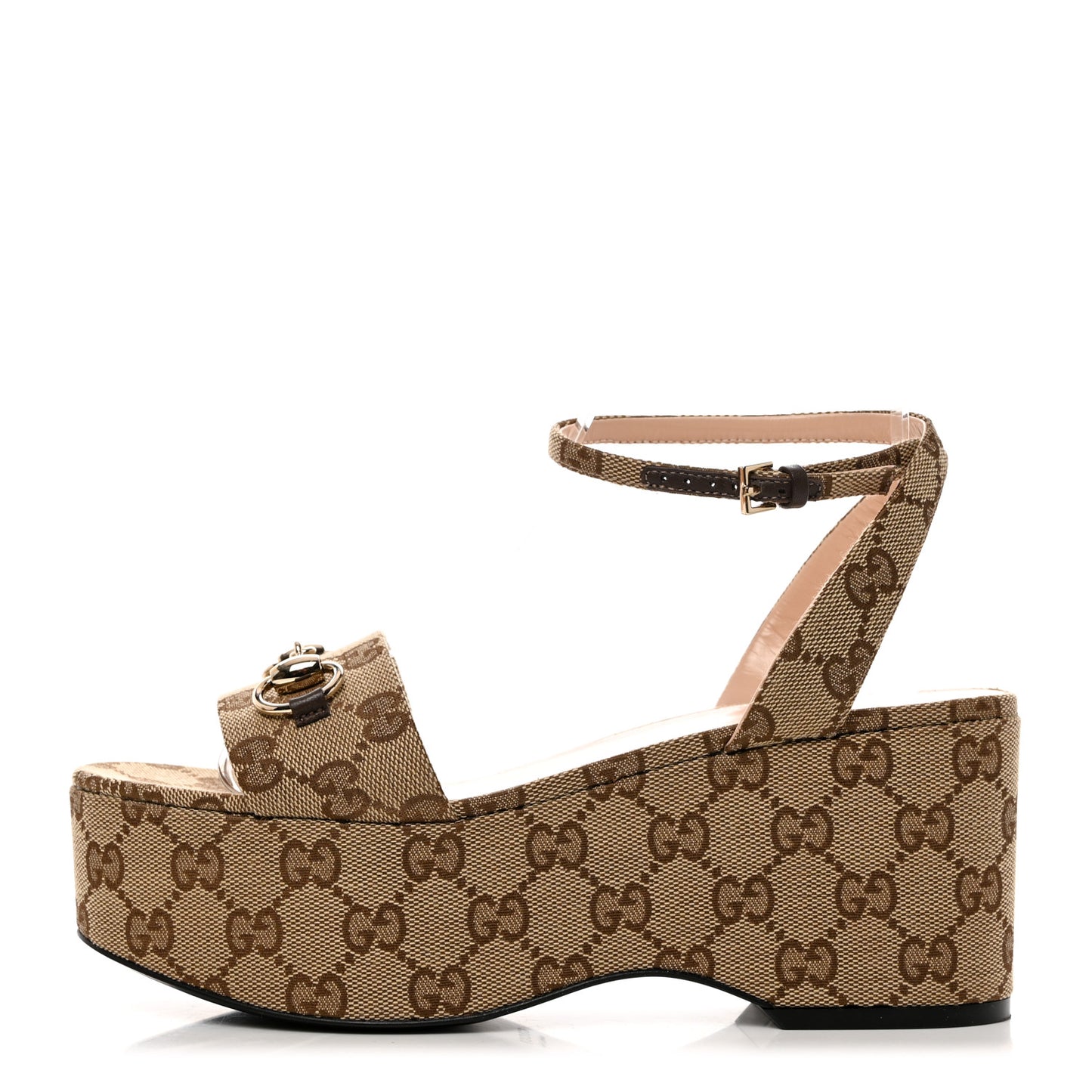 Monogram Nappa Chalotte Horsebit Ankle Strap 75mm Flatform Sandals 37.5 Beige Ebony