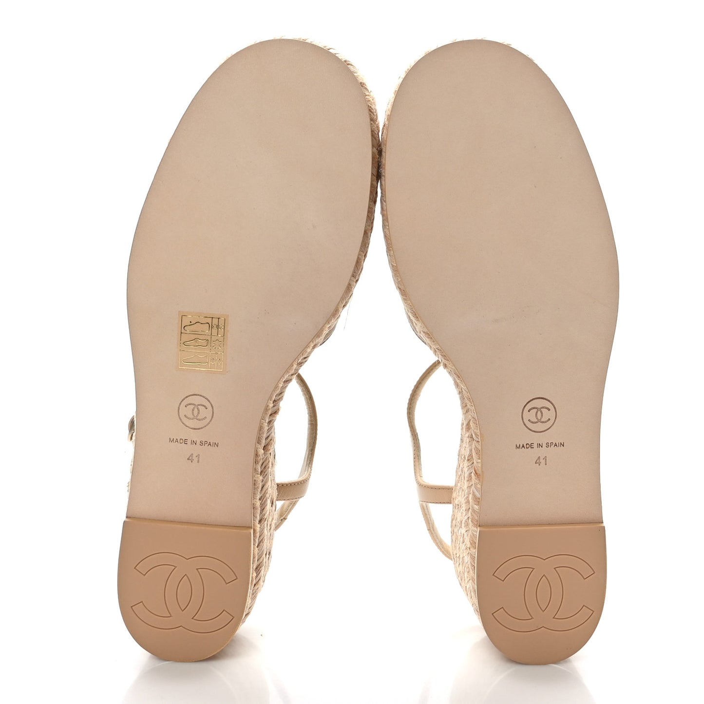 Lambskin Grosgrain CC Espadrilles Wedges 41 Beige Black