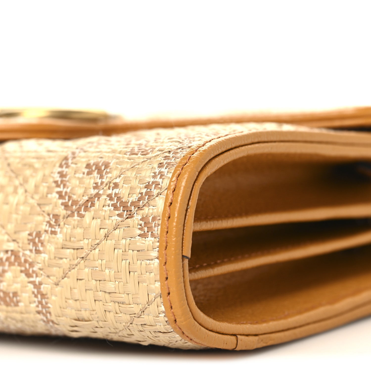 Gucci Raffia GG Monogram Matelasse GG Marmont Chain Wallet Natural Beige Off White Sun Oil 10 of 11