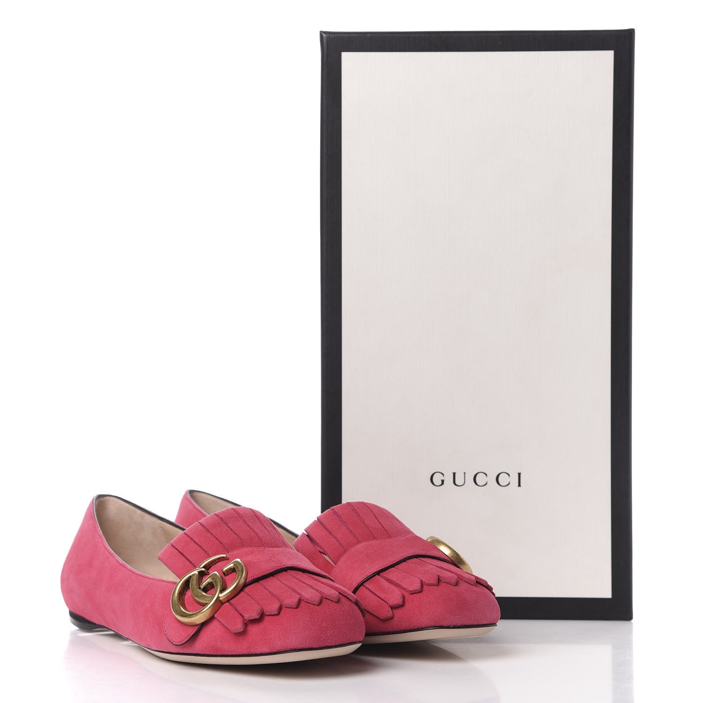 Kid Scamosciato GG Marmont Fringe Flats 36 Hot Pink