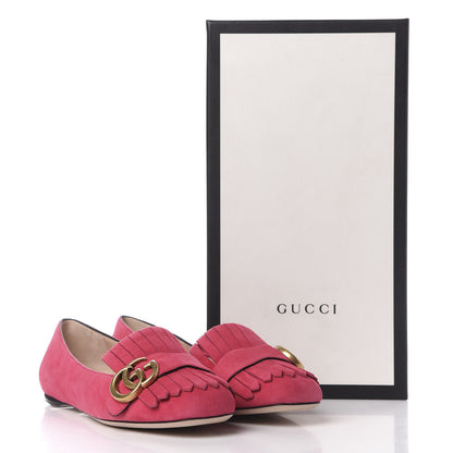 Gucci Kid Scamosciato GG Marmont Fringe Flats 36 Hot Pink 10 of 10