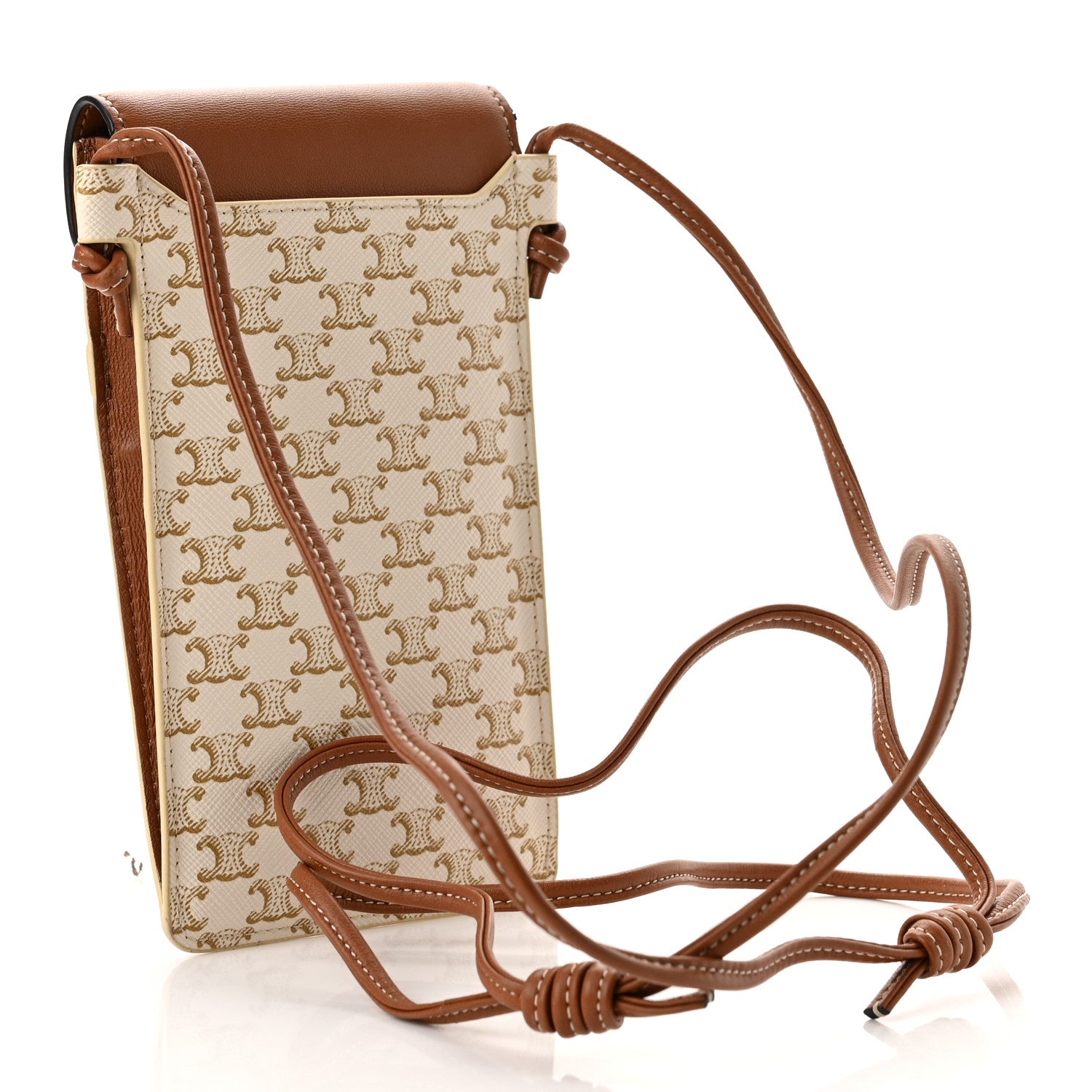 Celine Triomphe Canvas Lambskin Phone Pouch With Flap White Tan 3 of 10