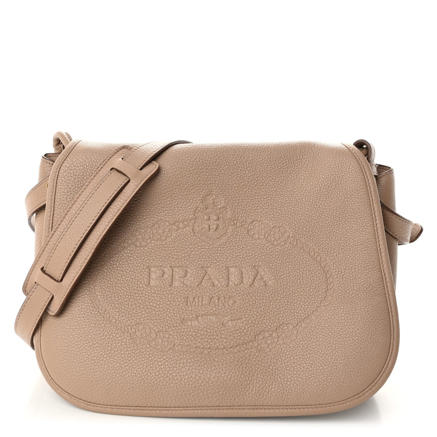 Vitello Daino Embossed Logo Flap Shoulder Bag Cammeo