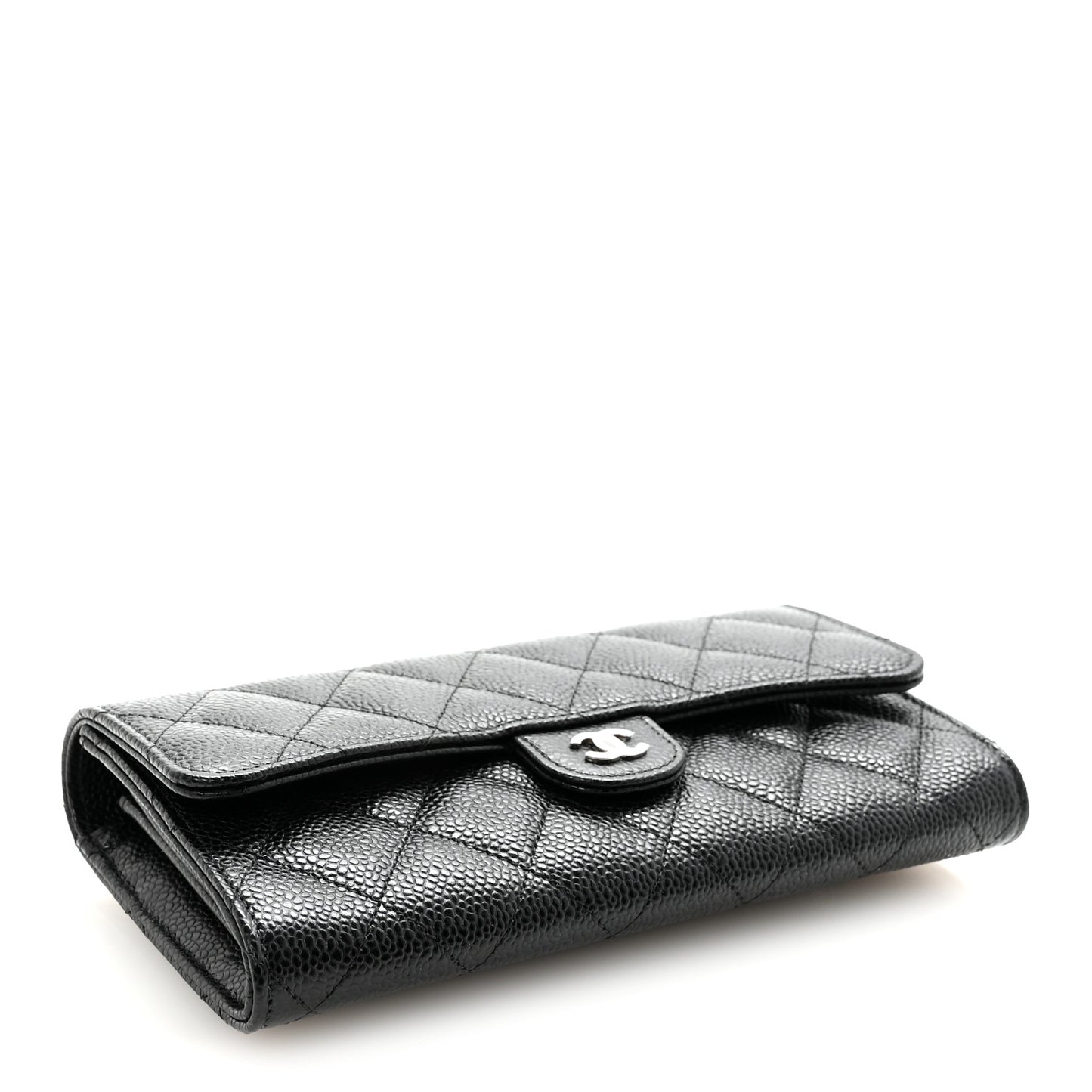 Caviar Quilted Large Gusset Flap Wallet Black