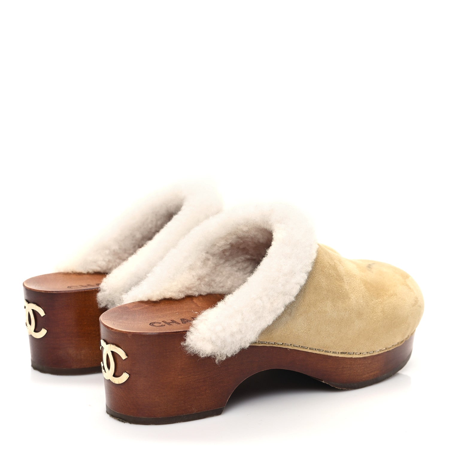 Chanel Suede Shearling CC Clogs 37 Beige 4 of 11