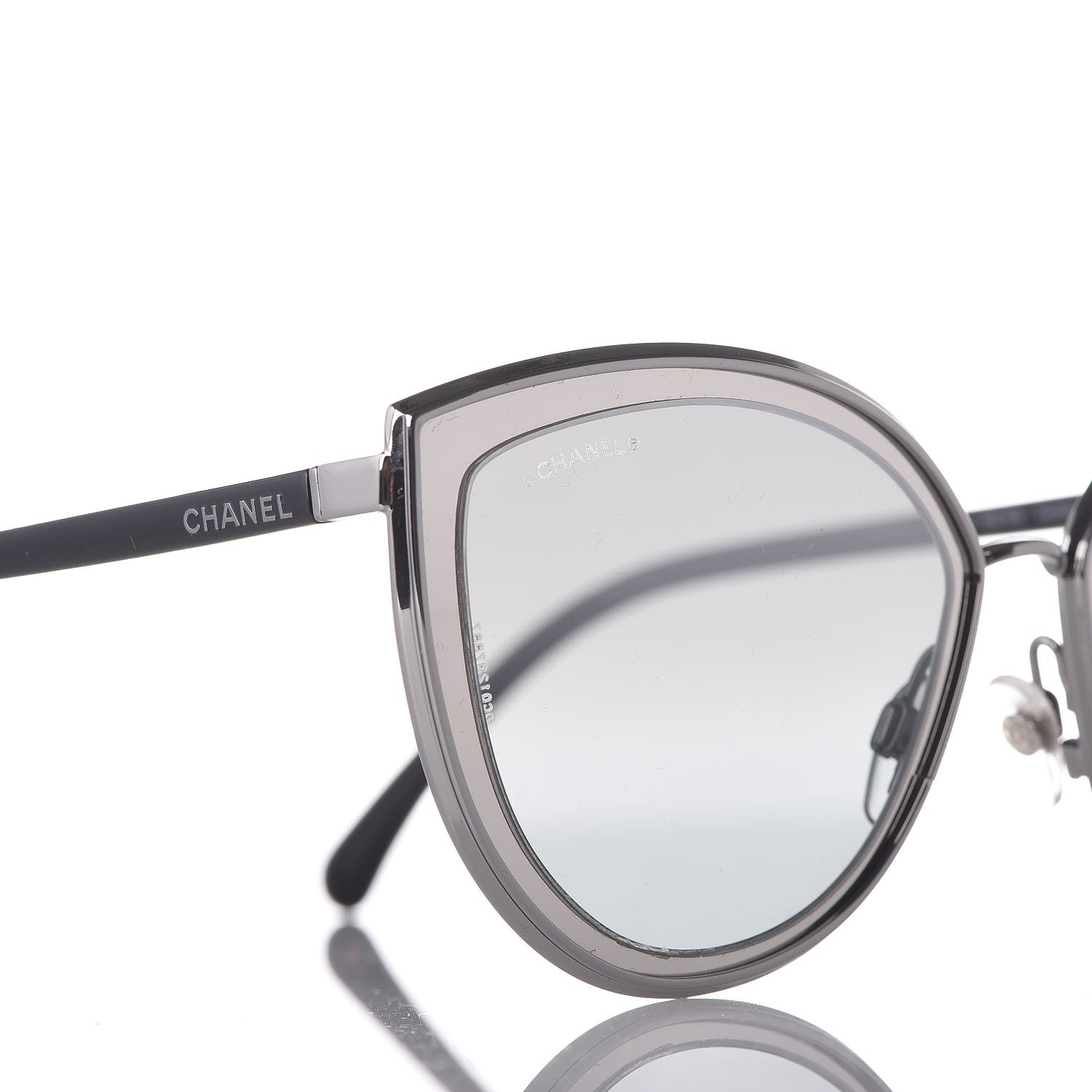 Chanel Silver Metal Cat Eye Sunglasses 4222 Silver Black 5 of 8