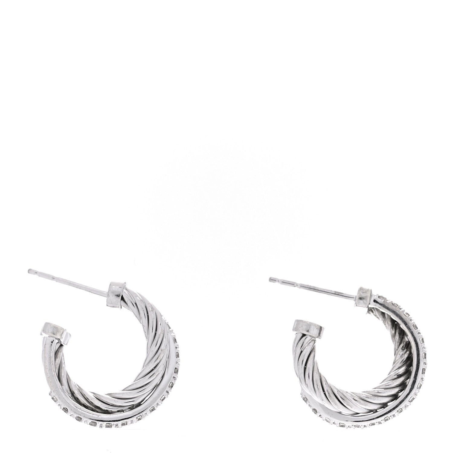 David Yurman Sterling Silver Diamond Extra Small Crossover Hoop Earrings 3 of 4