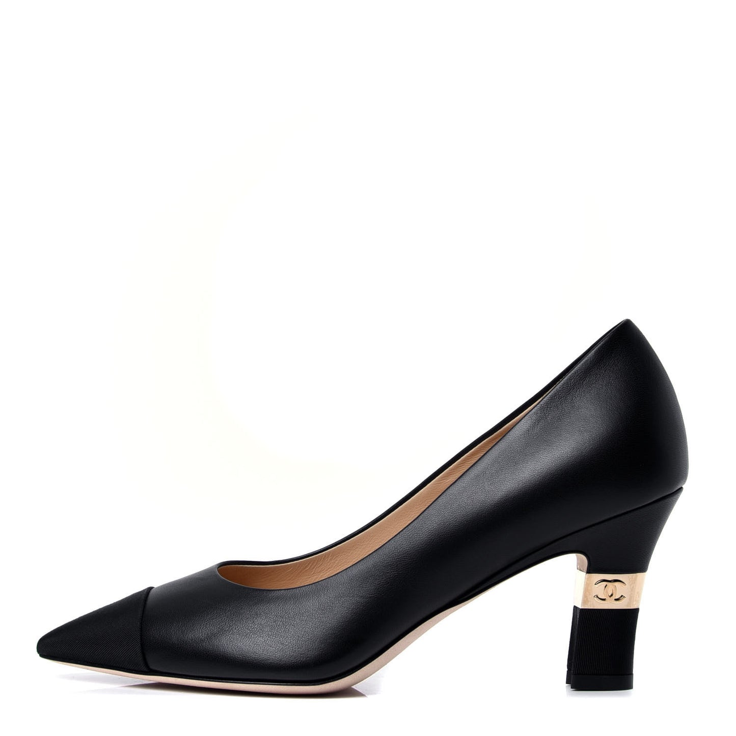 Goatskin Grosgrain Cap Toe CC Pumps 36.5 Black
