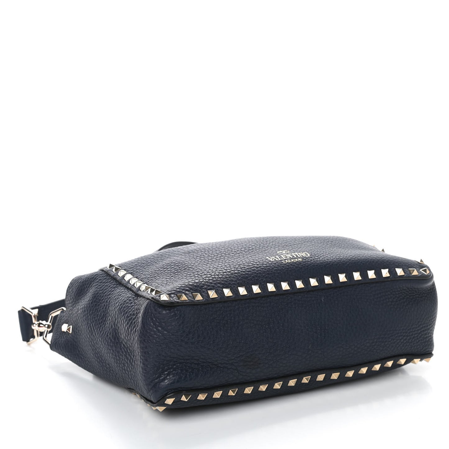 Pebbled Calfskin Rockstud Flip Lock Flap Messenger Satchel Marine