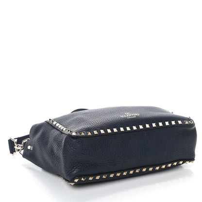 Valentino Garavani Pebbled Calfskin Rockstud Flip Lock Flap Messenger Satchel Marine 4 of 9