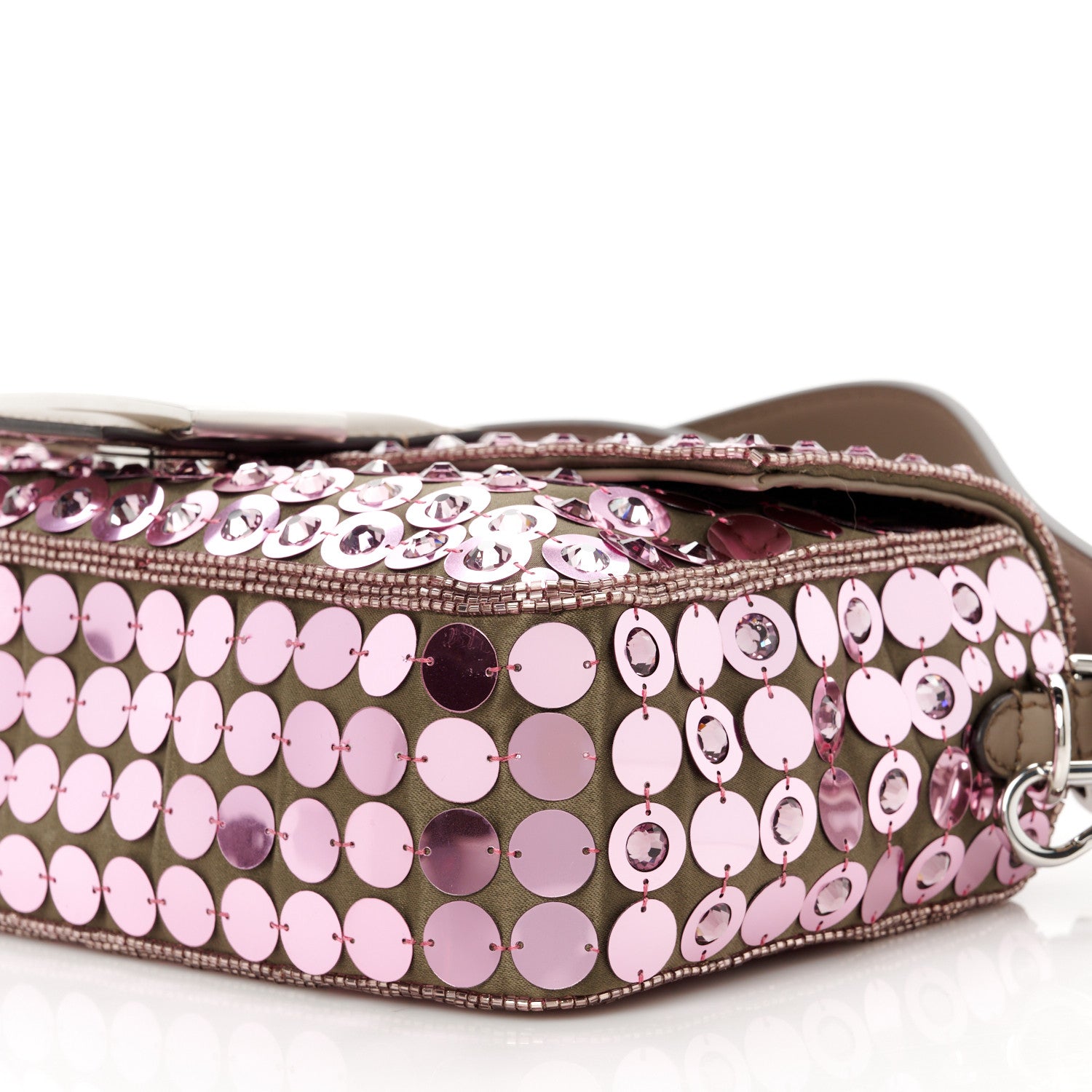 Fendi Ricamo Sequin Paillettes Strass Vitello Grace Baguette Rosa Tartufo 11 of 11