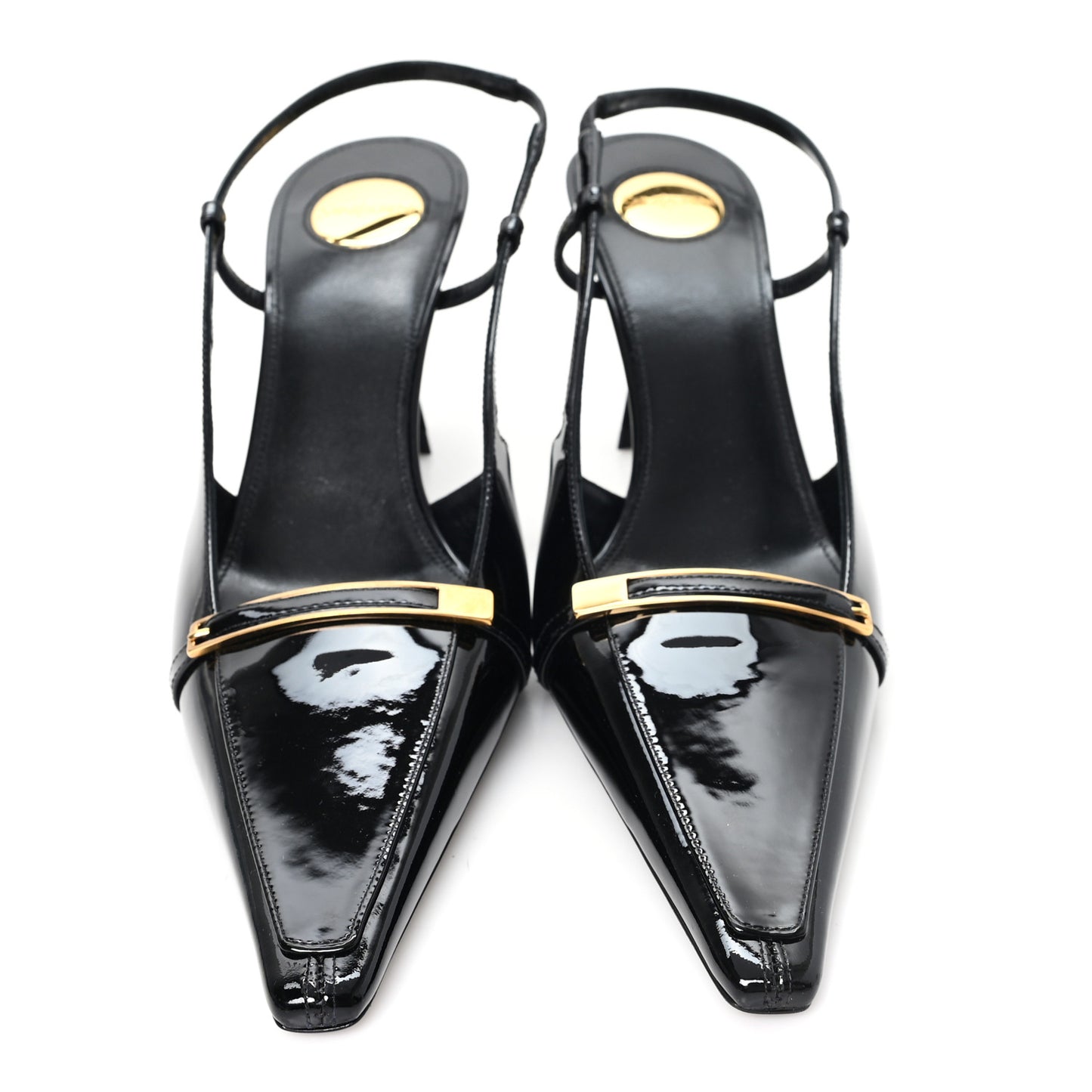 Patent Calfskin Jacqueline 75 Slingback Pumps 38 Black
