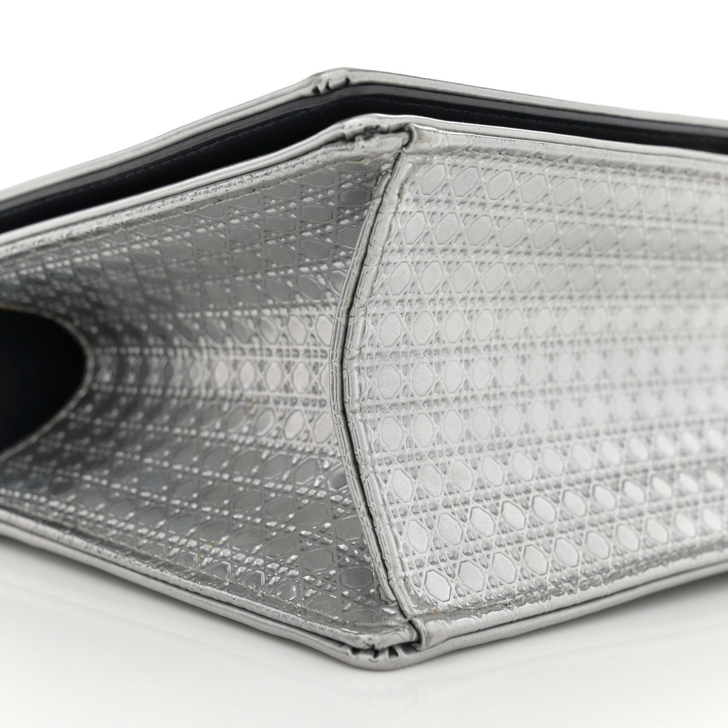 Metallic Patent Micro-Cannage Small Diorama Flap Bag Silver