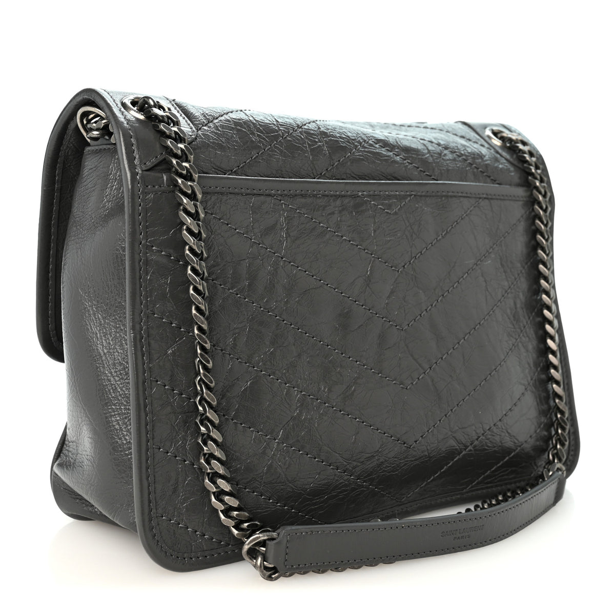 Saint Laurent Crinkled Calfskin Matelasse Monogram Medium Niki Chain Satchel Fog 3 of 10