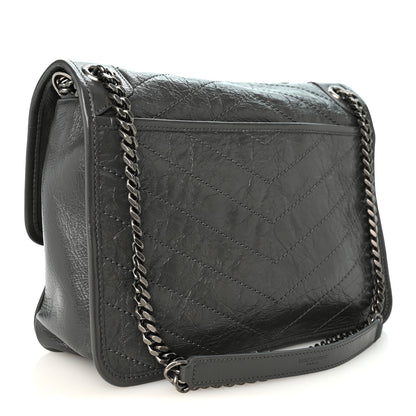 Saint Laurent Crinkled Calfskin Matelasse Monogram Medium Niki Chain Satchel Fog 3 of 10