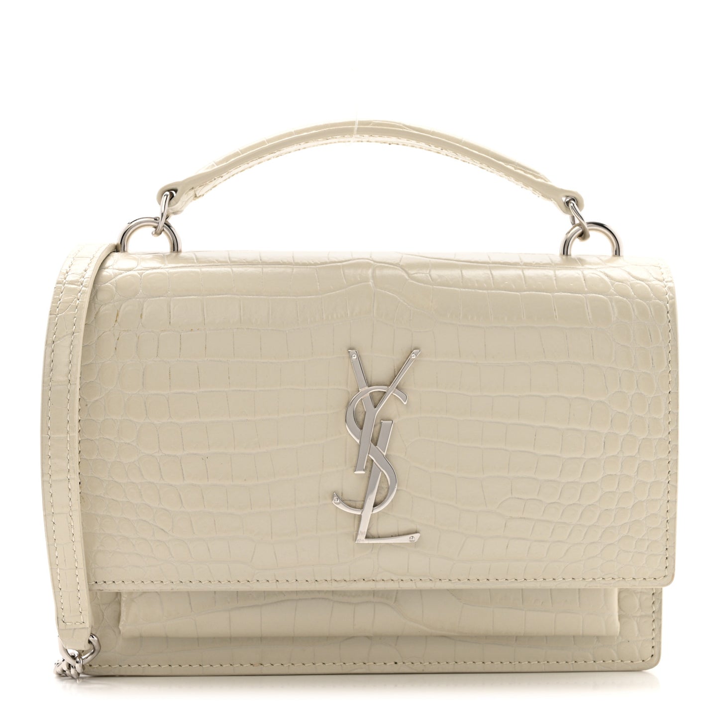 Calfskin Crocodile Embossed Monogram Sunset Chain Wallet Blanc Vintage