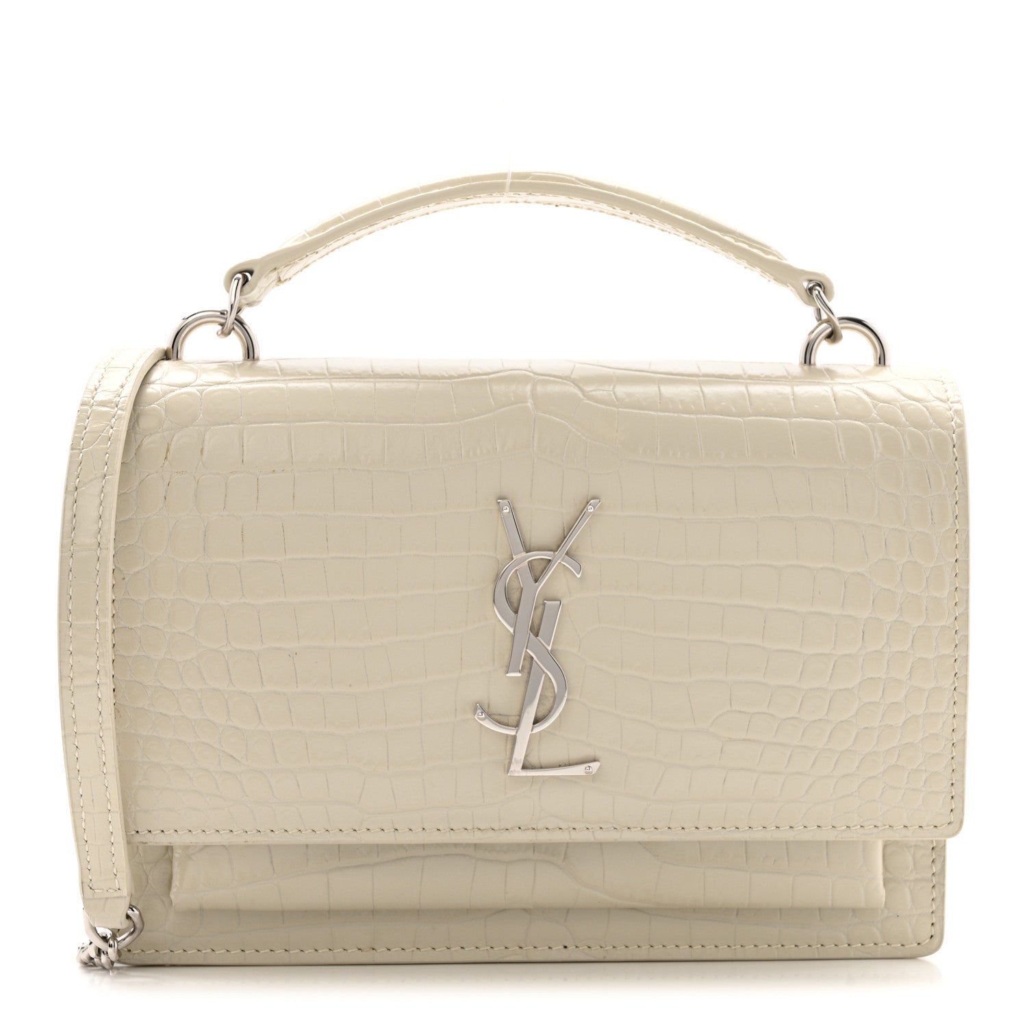 Saint Laurent Calfskin Crocodile Embossed Monogram Sunset Chain Wallet Blanc Vintage 1 of 13