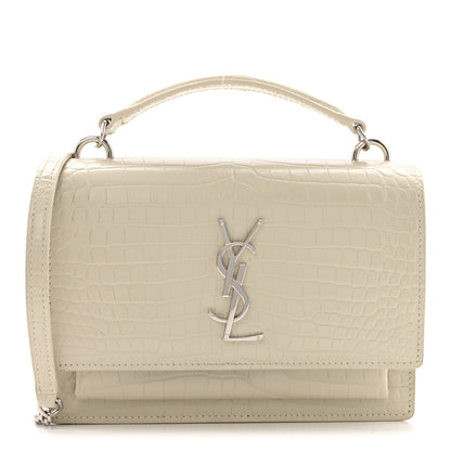 Saint Laurent Calfskin Crocodile Embossed Monogram Sunset Chain Wallet Blanc Vintage 1 of 13