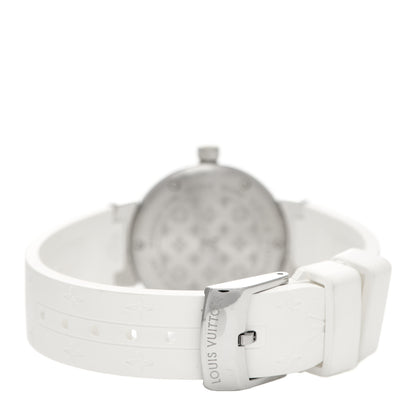 Louis Vuitton Stainless Steel Rubber Diamond Mother of Pearl 28mm Tambour Lovely Cup Quartz Watch 3 of 5