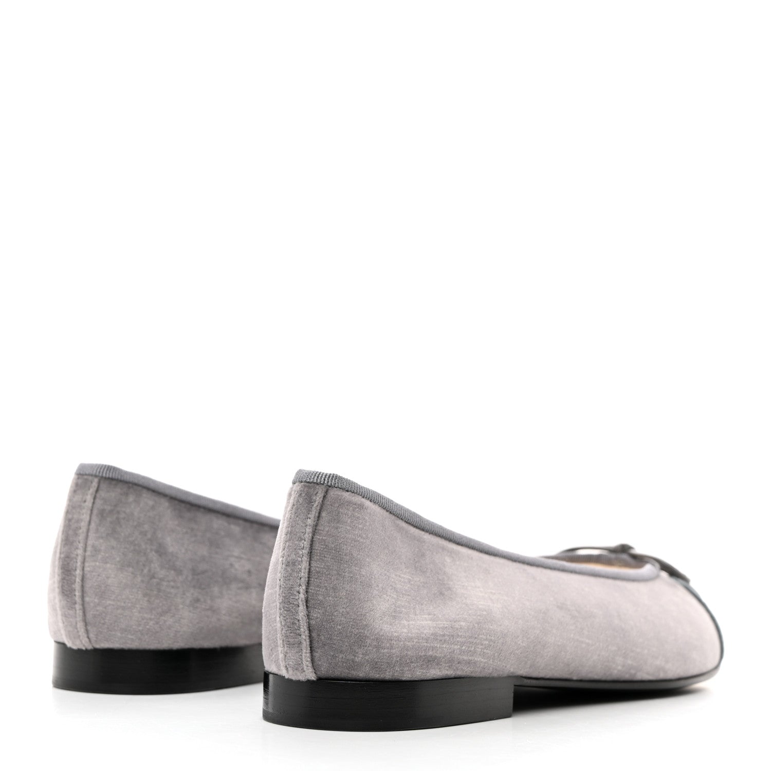 Chanel Velvet Cap Toe Ballerina Flats 37 Grey Green 4 of 9