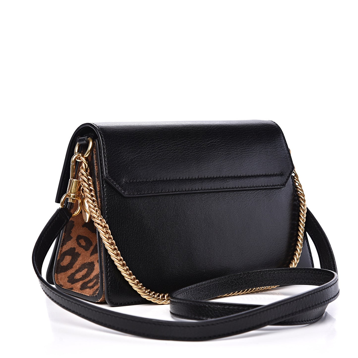 Calfskin Suede Leopard Print Small GV3 Shoulder Bag Black Chestnut